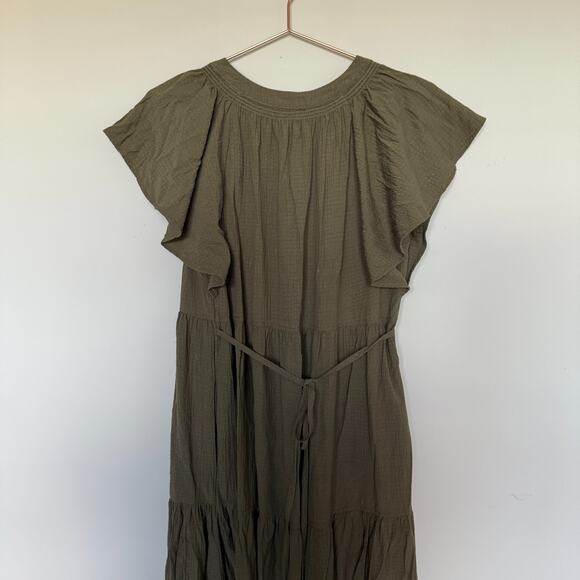 Calvin Klein Womens Dress Medium Green Flutter Sleeve Gauze Cottagecore Peasant - Picture 7 of 8